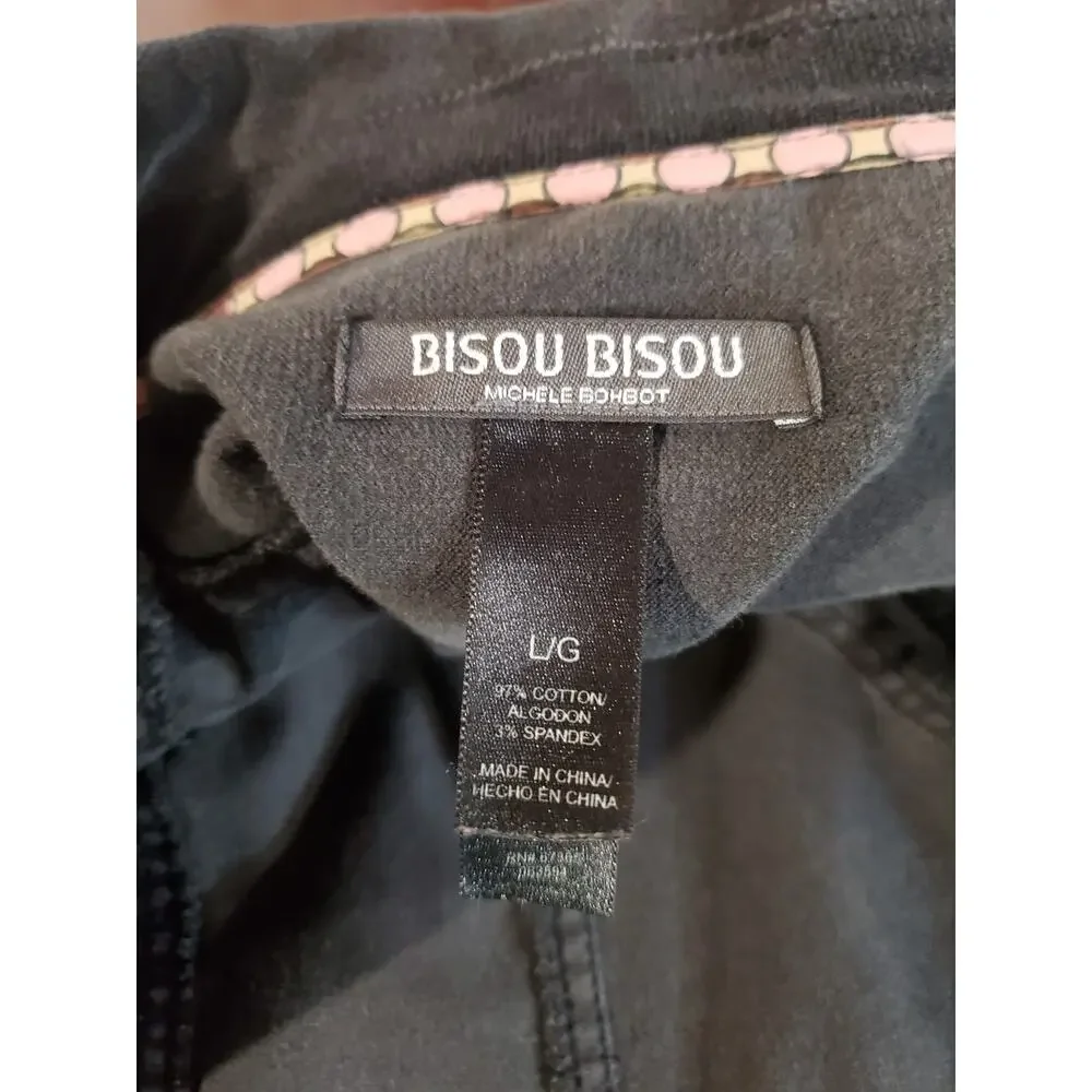 Vtg Y2K Bisou Bisou Fine Wale Corduroy Raw Hem Long Trench Jacket L Black Goth - Picture 8 of 11